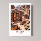A framed art print of the majestic Petra landmark with a minimalist white frame, ideal for a clean, history-themed room.