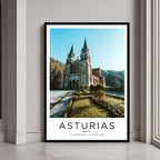 Elegant framed Asturias Spain poster displayed in a modern living room, premium matte wall art for home décor.