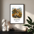 Framed Great Wall print displayed as part of a curated gallery wall with other global prints. Shows seamless integration into luxury decor collections.