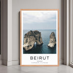 A framed landscape print of Beirut, Lebanon, with a classic black frame that adds a bold and elegant touch to the decor.