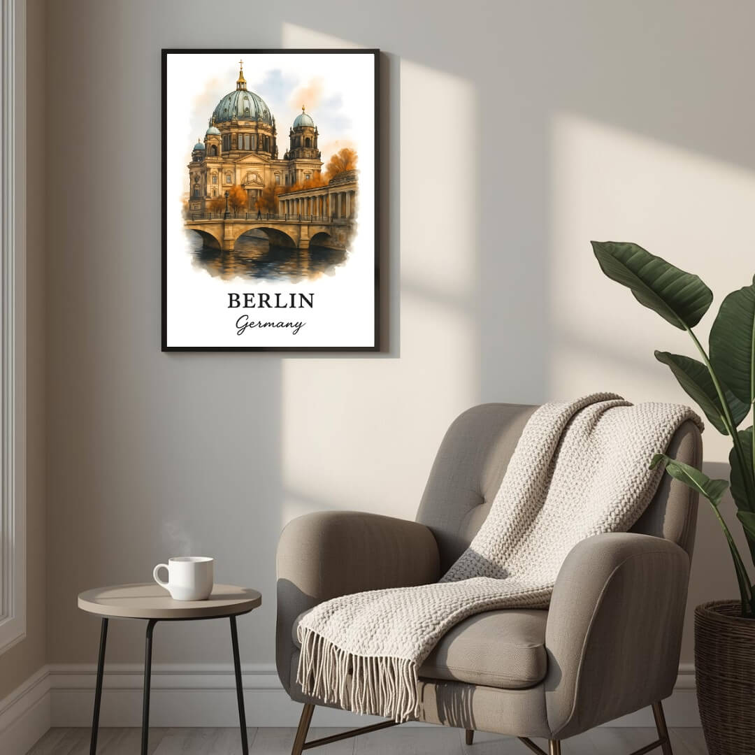 Framed Berliner Dom print displayed as part of a curated European gallery wall. Shows seamless integration into luxury decor collections.
