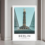 A framed poster of the Victory Column in Berlin, Germany, featuring a stylish white frame and a clean, modern aesthetic.