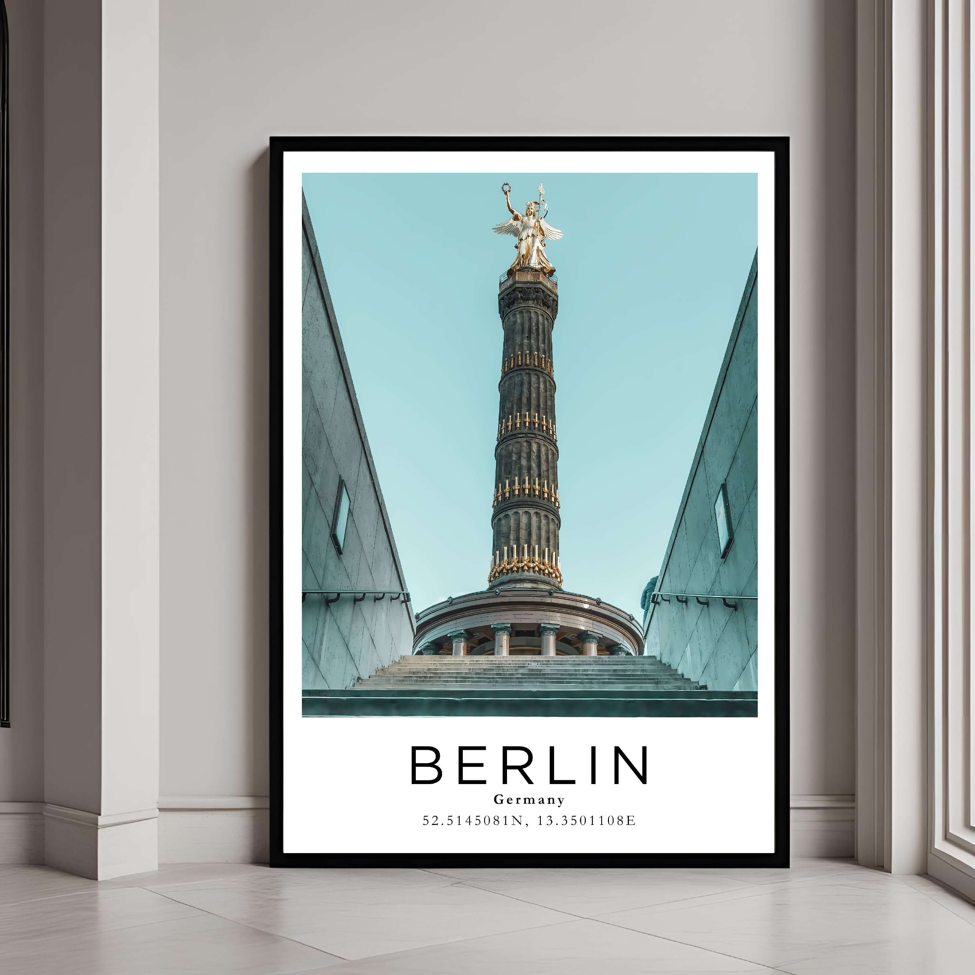 A framed art print of Berlin with a classic black frame that adds a bold and elegant touch to the decor.