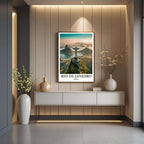 A framed art print depicting the vibrant Rio de Janeiro landscape at sunset, styled to complement a sophisticated, elegance-focused interior.