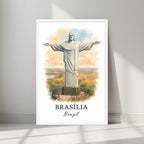 Art print of the breathtaking Rio coastline and mountains in a minimalist white frame. Captures the vibrant energy of the Brazilian landscape.