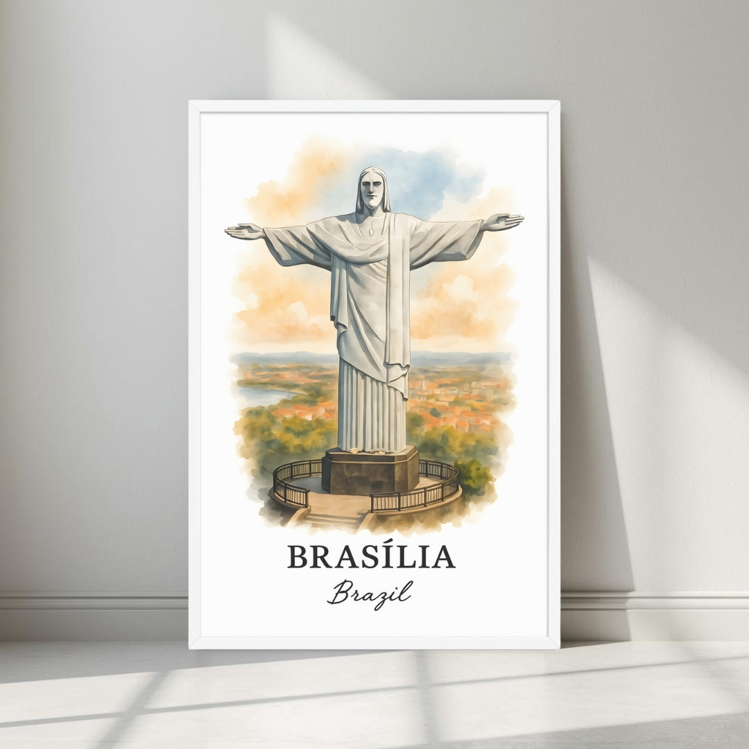 Art print of the breathtaking Rio coastline and mountains in a minimalist white frame. Captures the vibrant energy of the Brazilian landscape.