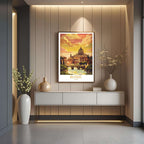  A framed art print depicting the iconic bridge and St. Peter's Basilica in Rome, styled to complement a sophisticated, elegance-focused interior.