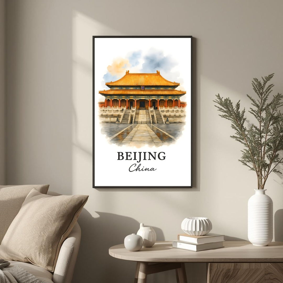 Extreme close-up of the Beijing print, highlighting the rich detail of the Imperial roof and the texture of the museum-quality matte paper.