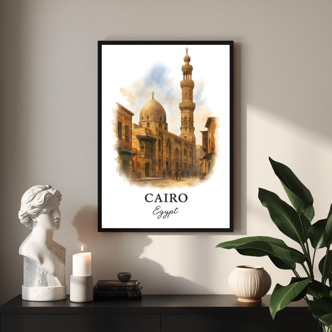 Extreme close-up of the Cairo print, highlighting the rich detail of the minaret and the superior quality of the museum-quality enhanced matte paper.