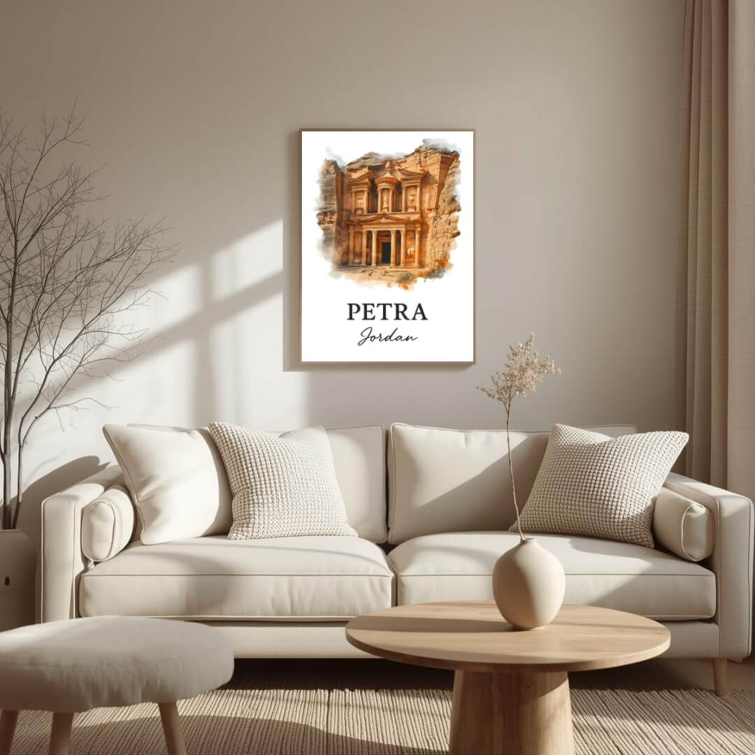 Extreme close-up of the Petra print, highlighting the carved stone detail and the superior quality of the museum-quality enhanced matte paper.