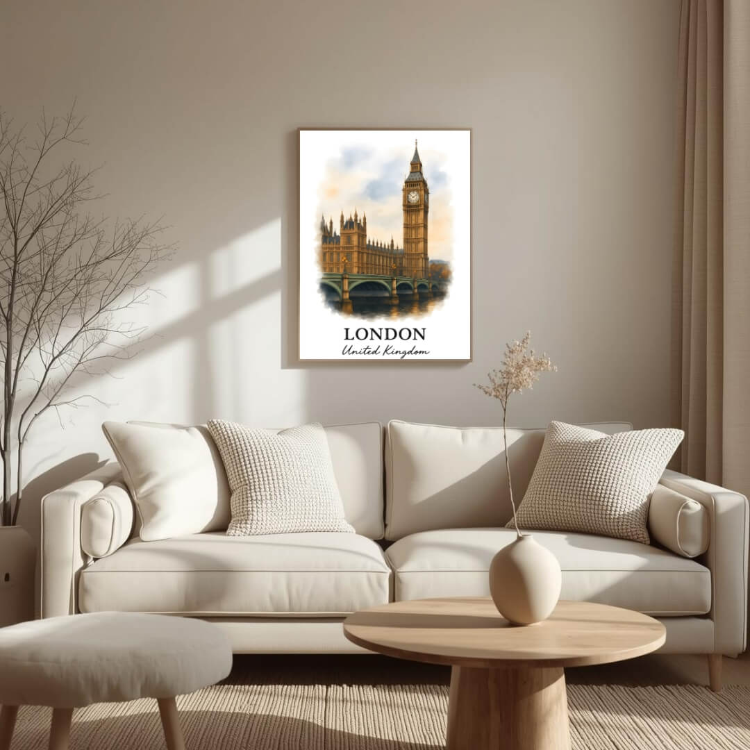 Extreme close-up of the London print, highlighting the Gothic detail on the tower and the superior quality of the museum-quality enhanced matte paper.