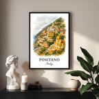 Extreme close-up of the Positano print, highlighting the vibrant colors and the superior quality of the museum-quality enhanced matte paper.