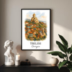 Extreme close-up of the Tbilisi print, highlighting the soft watercolor texture and the clarity of the museum-quality enhanced matte paper.