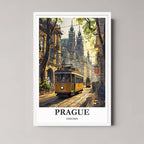 A framed art print of the Prague illustration with a minimalist white frame, ideal for a clean, European-themed room.
