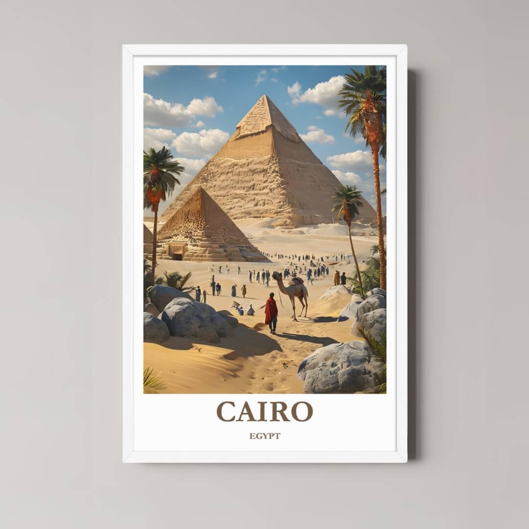 A framed art print of the Cairo illustration with a minimalist white frame, perfect for a clean, culturally-themed room.