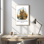 Framed Church of the Savior art displayed in an office or study. Adds a sophisticated, cultural, and commanding atmosphere.