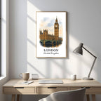 Framed Big Ben art displayed in an executive office or law firm waiting area. Adds a powerful, dignified, and historical statement.