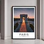 A framed art print of the Arc de Triomphe with a classic black frame, adding a sleek and elegant touch to home decor.