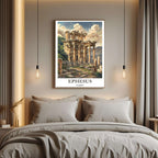 A curated art gallery wall that includes the framed Ephesus illustration, showcasing a creative and personalized collection of prints.