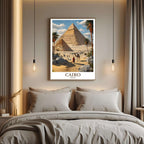 A curated art gallery wall that includes the framed Cairo illustration, showcasing a creative and personalized collection of prints.