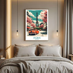 A curated art gallery wall that includes the framed Paris illustration, showcasing a creative and personalized collection of prints.