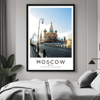 A curated art gallery wall that includes a framed Moscow poster, showcasing a creative and personalized collection of prints.