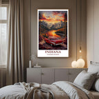 A curated art gallery wall that includes the framed Indiana illustration, showcasing a creative and personalized collection of prints.