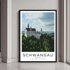 A framed art print of the fairytale-like German castle with a classic black frame, adding a sleek and elegant touch to home decor.