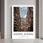 A framed art print of a Hong Kong building with a minimalist white frame, perfect for a clean, modern decor style.