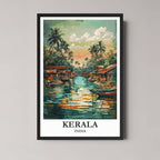 A framed art print of the Kerala illustration with a classic black frame, ideal for a bold, tropical-themed room.