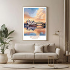 A framed poster of the Auckland skyline hanging in a living room, enhancing the modern and sophisticated look of the space.