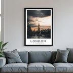 A framed poster of Big Ben hanging in a living room, enhancing the modern and sophisticated look of the space.