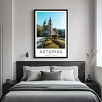 Asturias Spain framed wall art with black wooden frame, premium poster for upscale home décor.