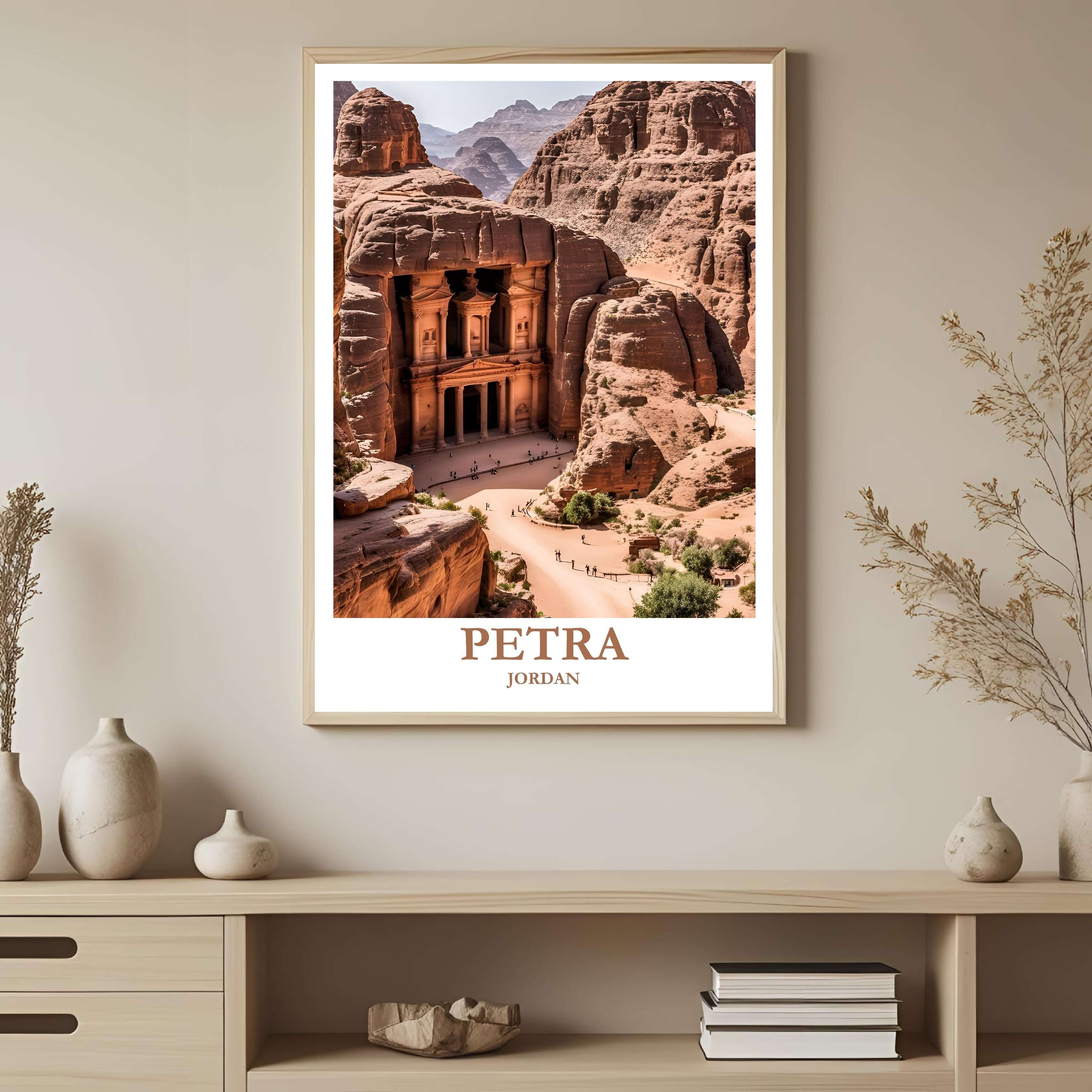 The beautifully packaged framed Petra art print, ready to be presented as an exclusive, high-end gift for a traveler or history enthusiast.