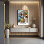 The framed Positano art print displayed as part of a gallery wall set, perfectly complementing other Mediterranean-themed or coastal decor pieces.
