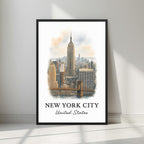 Framed art print of the iconic Empire State Building and Manhattan skyline in a sleek black Ayous wood frame. Ideal for luxury urban or American decor.