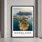 A framed art print of the Norwegian village with a classic black frame, adding a sleek and elegant touch to home decor.