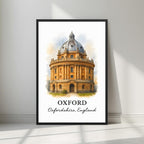 Framed art print of the iconic Radcliffe Camera in a sleek black Ayous wood frame. Ideal for luxury academic or British decor.