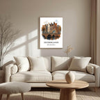 Close-up, angled view of the framed Amsterdam print, highlighting the clarity of the Acrylite front protector and the fine finish of the Ayous wood frame for superior durability and elegance.