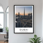 A close-up shot of the premium framed Dubai poster, highlighting the fine print quality and the durable construction of the frame.