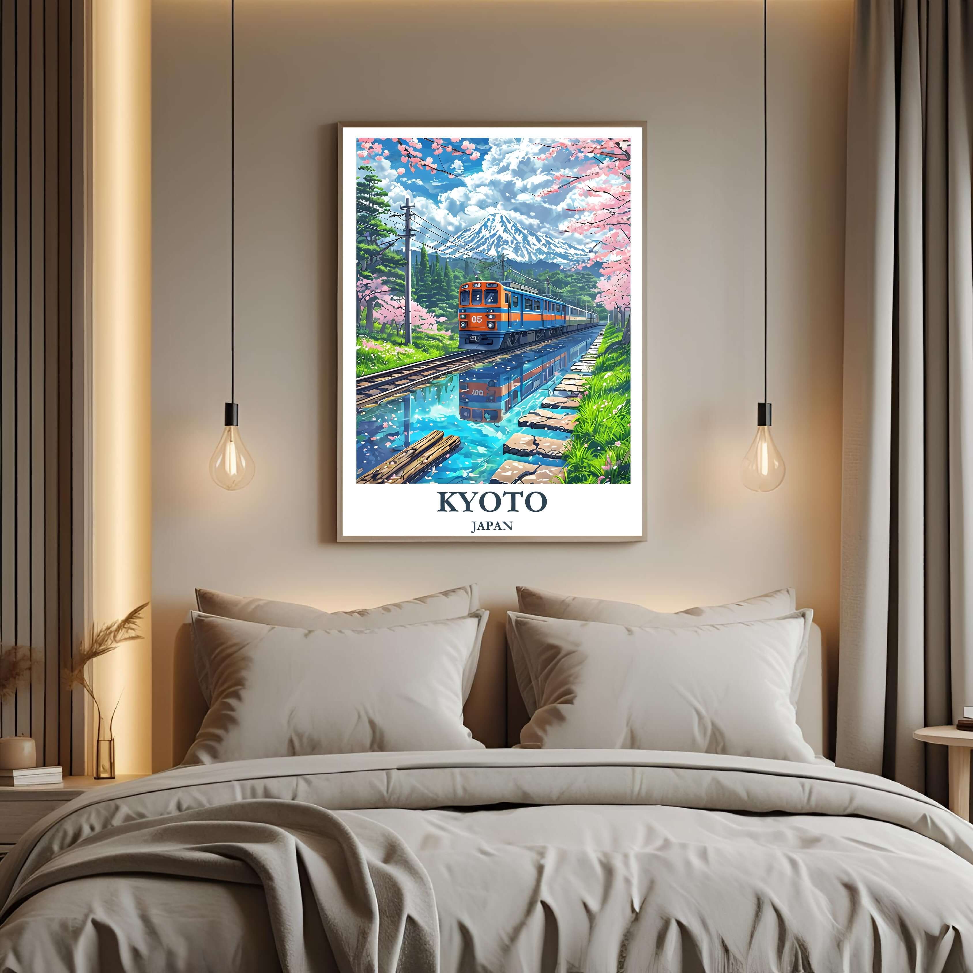 A close-up shot of the premium framed Kyoto poster, highlighting the fine print quality and the durable construction of the frame.