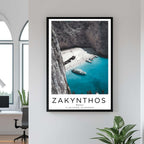  A close-up shot of the premium framed Zakynthos poster, highlighting the fine print quality and the durable construction of the frame.