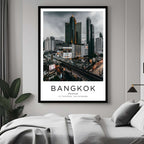 A close-up shot of the premium framed Bangkok poster, highlighting the high-quality print and the fine craftsmanship of the frame.