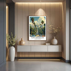 A close-up shot of the premium framed Los Angeles poster, highlighting the fine print quality and the detailed illustration of the street and cars.