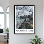 A close-up shot of the premium framed Manhattan poster, highlighting the fine print quality and the durable construction of the frame.