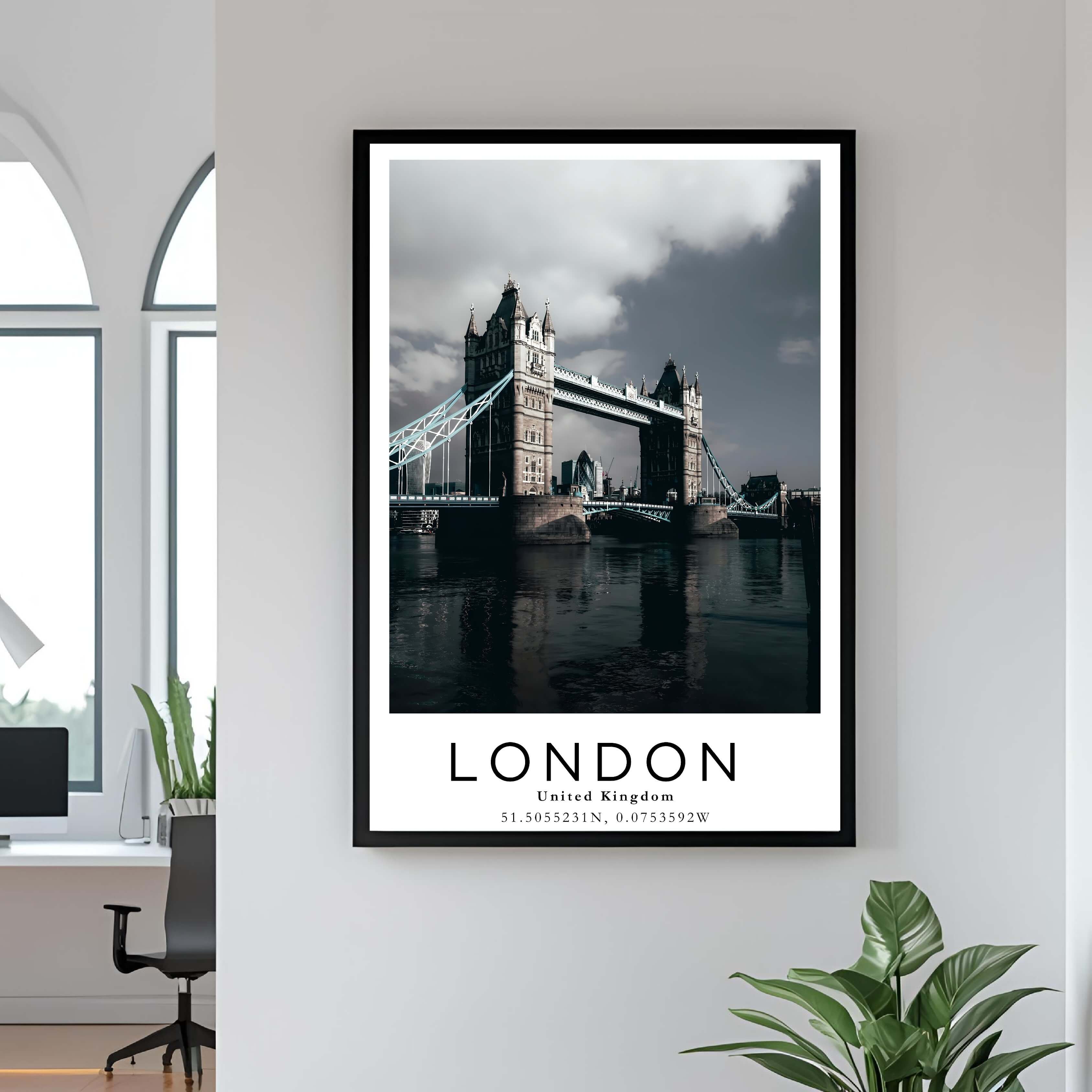 A close-up shot of the premium framed London poster, highlighting the fine print quality and the durable construction of the frame.