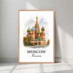 Framed St. Basil's art in a natural Red Oak wood frame. Emphasizes the rich colors and surrounding autumn tones.