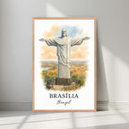 Framed Christ the Redeemer art in a natural Red Oak wood frame. Emphasizes the warm, sunset tones and coastal ambiance.