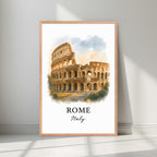 Framed Colosseum art in a natural Red Oak wood frame. Emphasizes the warm, ancient sandstone colors of the landmark.