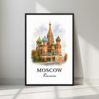 Framed art print of the iconic St. Basil's Cathedral in Red Square in a sleek black Ayous wood frame. Ideal for luxury Russian or global decor.